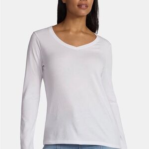 TIME and TRU Womens Long Sleeve V Neck T-Shirt White Size XL 14-16 Cotton New